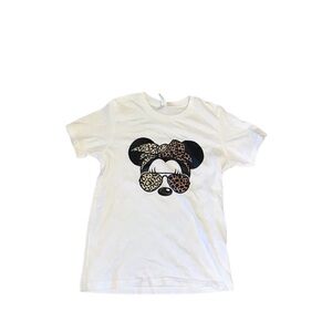 Girl’s Bella Canvas White Tee with Minnie Mouse Animal Print Graphic, Size 14-16